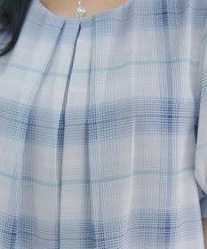 Tiaclasse L シフォンチェックパフスリーブチュニック