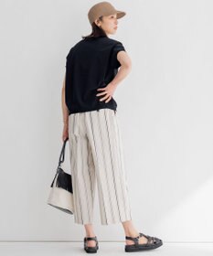23区 L 【洗える】コットンリネンストライプ クロップド パンツ