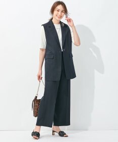 自由区 【接触冷感・速乾・UVカット・撥水・防シワ】リネンライクツイル ワイドストレート