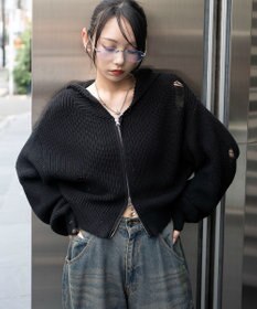 WEGO ダメージニットジップパーカー