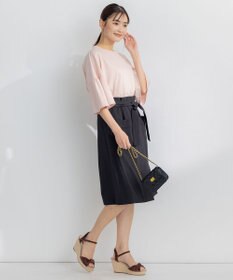 組曲 【ベルト付】リネン混オックスストレッチ キュロットパンツ