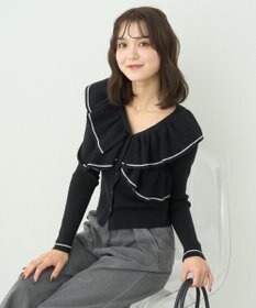 earth music&ecology Ｖネックフリルニットカーディガン