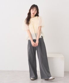 earth music&ecology ＳＥＴ２点チュールバルーンブラウス＋ロゴタンク