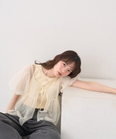 earth music&ecology ＳＥＴ２点チュールバルーンブラウス＋ロゴタンク