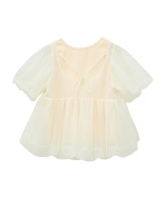 earth music&ecology ＳＥＴ２点チュールバルーンブラウス＋ロゴタンク