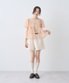 earth music&ecology ＳＥＴ２点チュールバルーンブラウス＋ロゴタンク