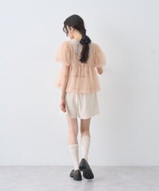 earth music&ecology ＳＥＴ２点チュールバルーンブラウス＋ロゴタンク