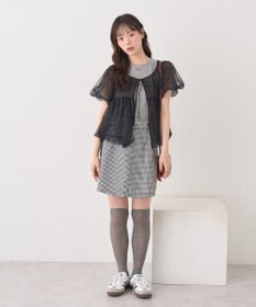 earth music&ecology ＳＥＴ２点チュールバルーンブラウス＋ロゴタンク