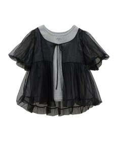 earth music&ecology ＳＥＴ２点チュールバルーンブラウス＋ロゴタンク