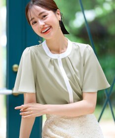 Tiaclasse 【新色追加・洗える】フロントタック配色ブラウス