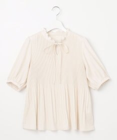 Feroux 【洗える】プリーツコンビ半袖 ブラウス