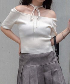 WEGO チョーカーリボン付きオフショルニット