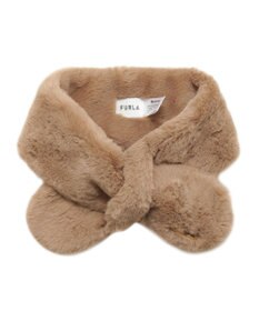 MOONBAT FURLA ファーティペット 差し込み ロゴプレート付 フェイクファーマフラー