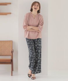 J.PRESS LADIES L 【洗える】ラインフラワープリント ワイドパンツ