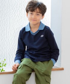 J.PRESS KIDS 【140-170cm】40/2天竺襟付き Vネック ポロシャツ