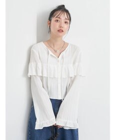 earth music&ecology フリル切替えショートブラウス