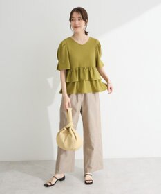 Green Parks 綿麻混イージーワイドパンツ