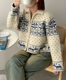 WEGO 雪柄ZIPニット