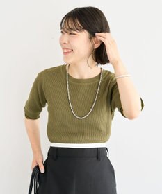 Green Parks 袖レイヤー５分袖ニットプルオーバー