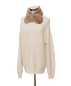 MOONBAT FURLA ファーティペット 差し込み ロゴプレート付 フェイクファーマフラー