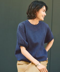 自由区 【カタログ掲載・洗える】チェックジャカード カットソー コバルトブルー