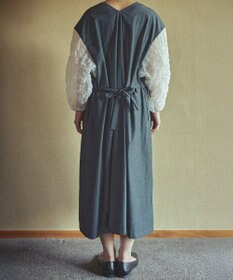 muuc キャッチ袖ワンピース〈日本製〉〈上品な透け感〉〈ベルト付きでAラインも〉〈体型カバー・フリーサイズ〉〈モードな異素材・オーガニックコットン使用〉