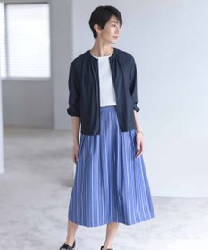 J.PRESS LADIES L 【洗える】 セルロース タイプライター ストライプ フレアー スカート