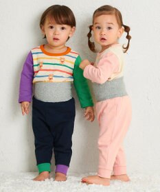 MIKI HOUSE HOT BISCUITS 【80-120cm】 ボーダー柄 ミニ裏毛パイル素材 腹巻き付き長袖パジャマ