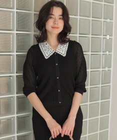 組曲 【WEB限定】レーシーニット レース襟付き カーディガン