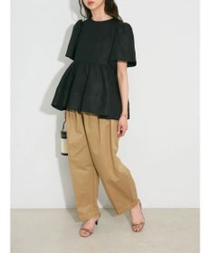 Green Parks パフスリーブジャガードペプラムブラウス