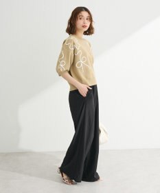 Green Parks ・ＥＬＥＮＣＡＲＥ　ＤＵＥ　ライン刺繍５分袖ニット