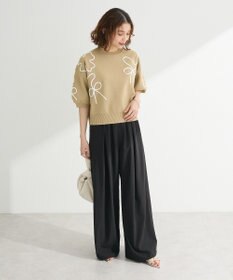 Green Parks ・ＥＬＥＮＣＡＲＥ　ＤＵＥ　ライン刺繍５分袖ニット