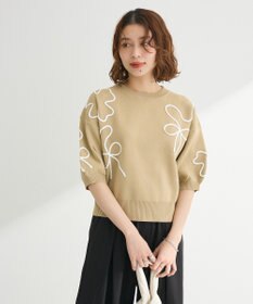 Green Parks ・ＥＬＥＮＣＡＲＥ　ＤＵＥ　ライン刺繍５分袖ニット