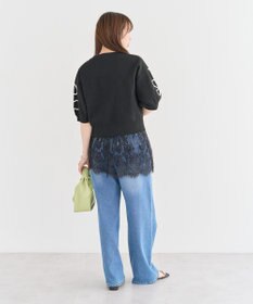 Green Parks ・ＥＬＥＮＣＡＲＥ　ＤＵＥ　ライン刺繍５分袖ニット