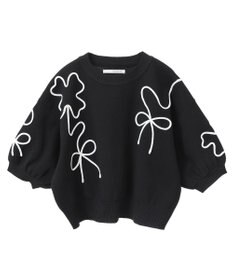 Green Parks ・ＥＬＥＮＣＡＲＥ　ＤＵＥ　ライン刺繍５分袖ニット