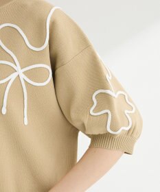 Green Parks ・ＥＬＥＮＣＡＲＥ　ＤＵＥ　ライン刺繍５分袖ニット