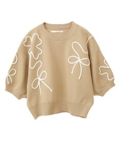 Green Parks ・ＥＬＥＮＣＡＲＥ　ＤＵＥ　ライン刺繍５分袖ニット