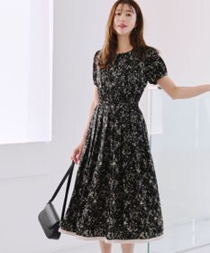 Tiaclasse 【袖が選べる・洗える】配色モノクロ花柄ワンピース