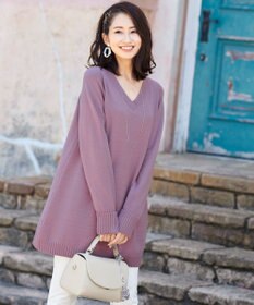 Tiaclasse L 【洗える】幅広く活躍が期待できるVネックリブニットチュニック