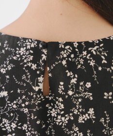 Tiaclasse 【袖が選べる・洗える】配色モノクロ花柄ワンピース