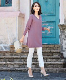 Tiaclasse L 【洗える】幅広く活躍が期待できるVネックリブニットチュニック