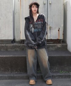 WEGO 【ユニセックス着用ITEM/MLサイズ展開】パウダーブリーチグラフィックZIPパーカー