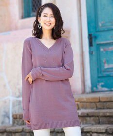 Tiaclasse L 【洗える】幅広く活躍が期待できるVネックリブニットチュニック