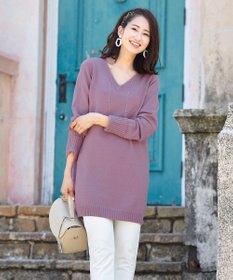 Tiaclasse L 【洗える】幅広く活躍が期待できるVネックリブニットチュニック