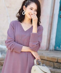 Tiaclasse L 【洗える】幅広く活躍が期待できるVネックリブニットチュニック