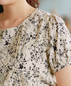 Tiaclasse 【袖が選べる・洗える】配色モノクロ花柄ワンピース