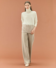 BEIGE， 【WEB限定・洗える】DEMING / バイカラーウールタートルネックニット