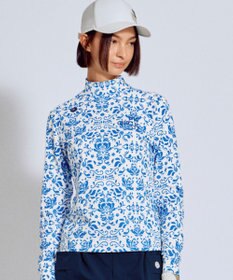 PW CIRCULUS 【吸水速乾 / UV遮蔽率99.5% UVカット / ストレッチ】【WOMEN】DELFT総柄 ロングスリーブモックT ゴルフウェア レディース