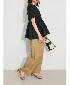 Green Parks パフスリーブジャガードペプラムブラウス