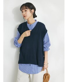 CRAFT STANDARD BOUTIQUE 【洗える】ニットベスト+バンドカラーシャツ-SET